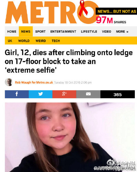 俄罗斯少女在17层楼阳台栏杆上自拍坠亡 那些年自拍酿成的惨剧盘点