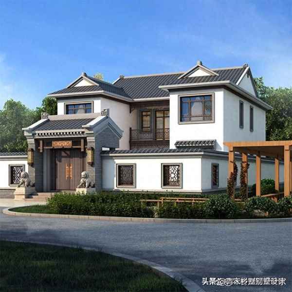 新中式四合院别墅设计_徽派中式庭院