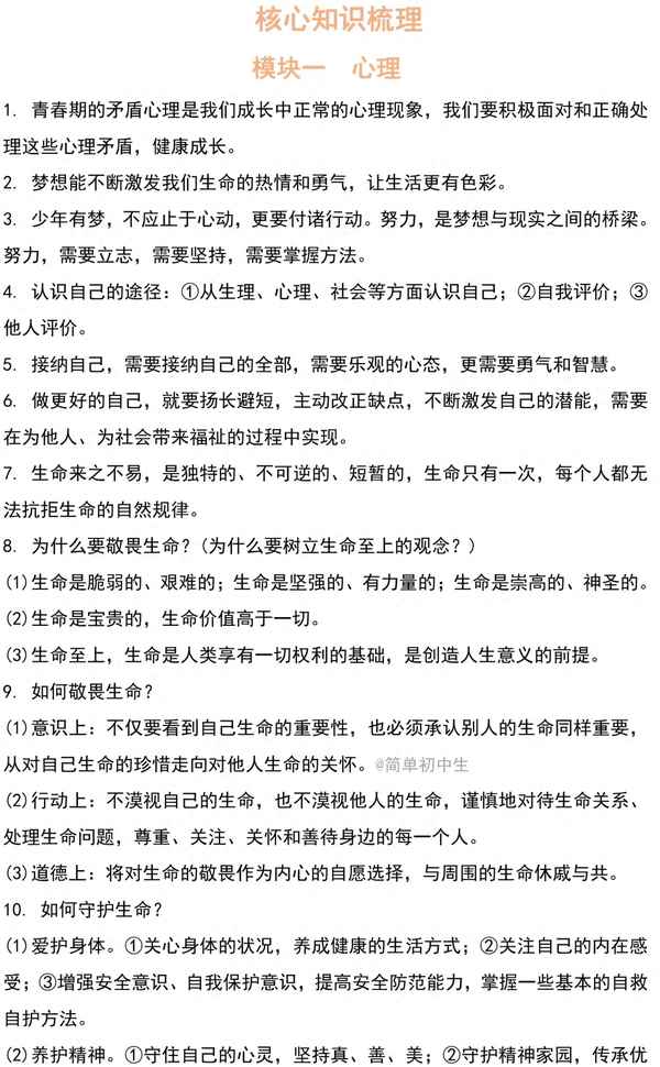 初三政治必背知識點(精華版)(九年級上冊政治背誦資料)