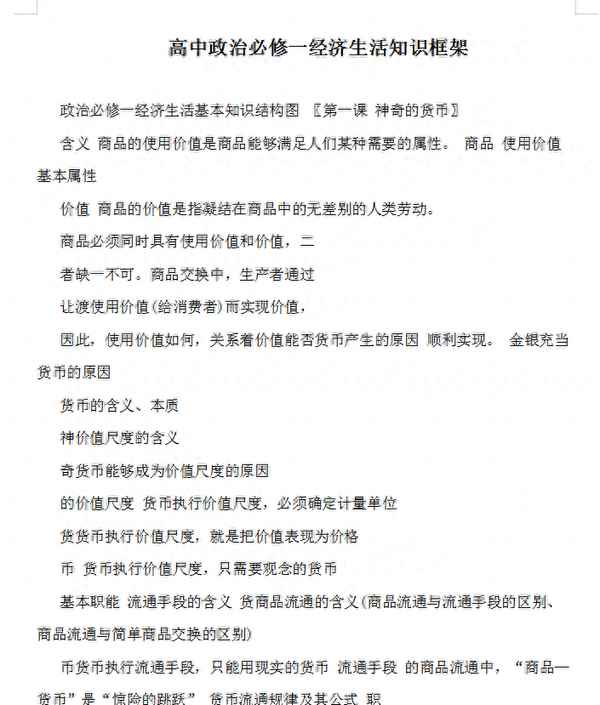 高一政治必修一第一課知識點歸納(高一政治必修一第二課知識點歸納)