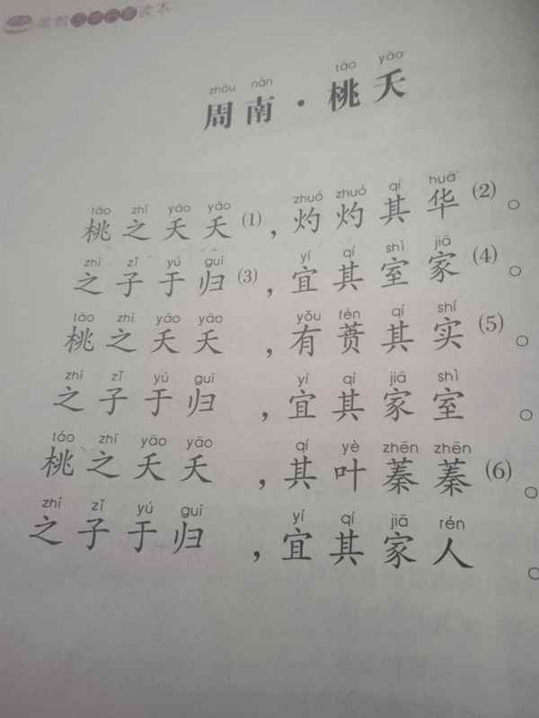 桃夭全诗带拼音朗读(桃夭原文带拼音标准版)