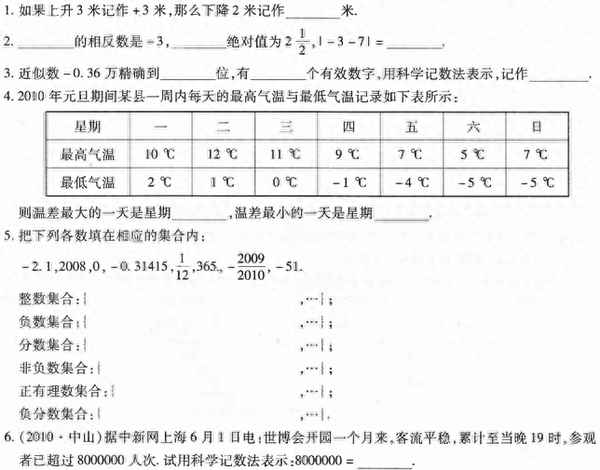 人教版七年級數學第一單元測試題、人教版七年級數學第一單元測試題及答案