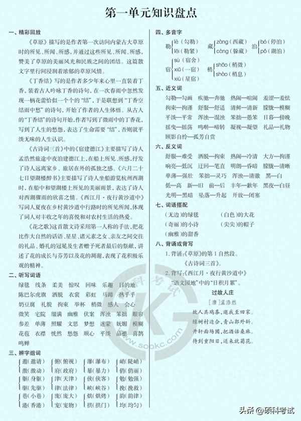 六年級上冊全部重點知識;六年級上冊1～6單元總結