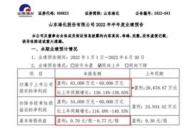 山东海化业绩预告;山东海化业绩预告最新消息