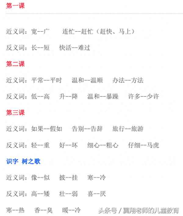 二年級反義詞大全;二年級反義詞大全上冊
