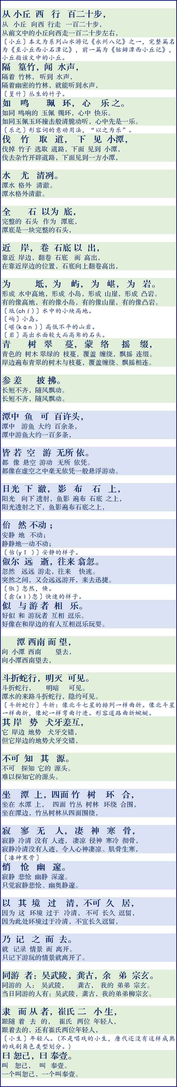 小石潭记的翻译和注释;小石潭记的翻译全文