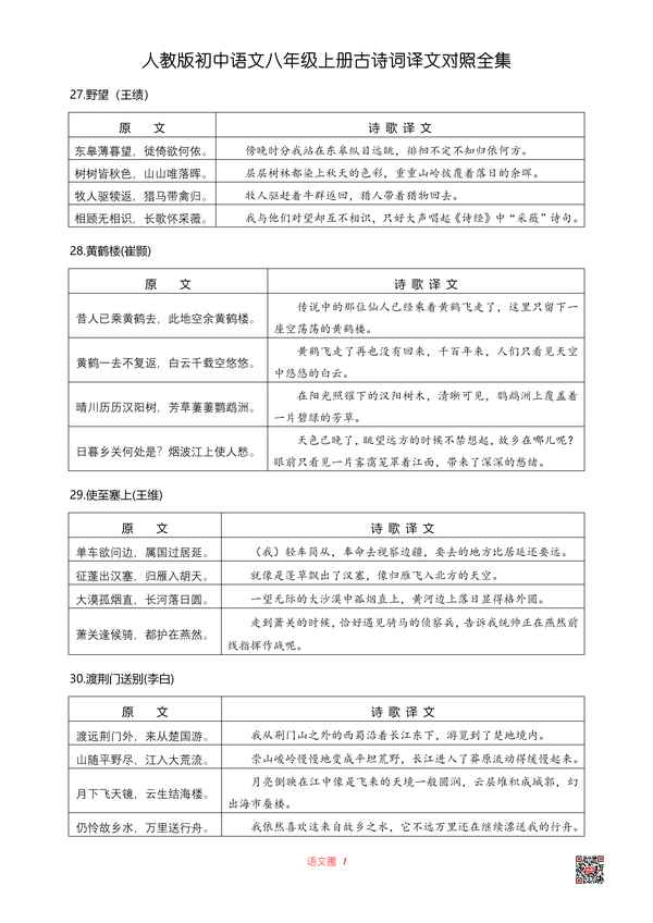八年級上冊語文古詩詞全部人教版_八年級上冊語文古詩詞人教版2020