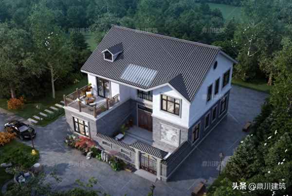 中式别墅外观图片-一层新中式别墅外观图片