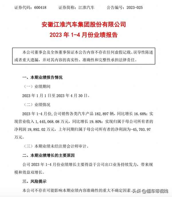 江淮汽车业绩报告_江淮汽车2021年业绩