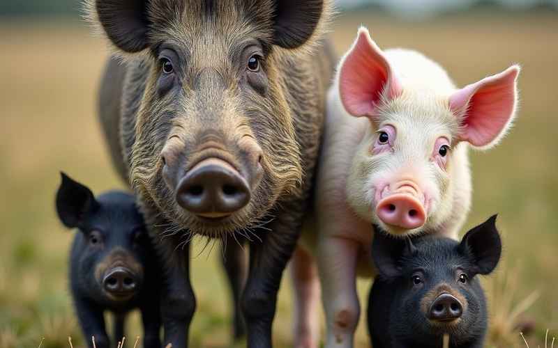 Three-headed pigs rooting in real estate