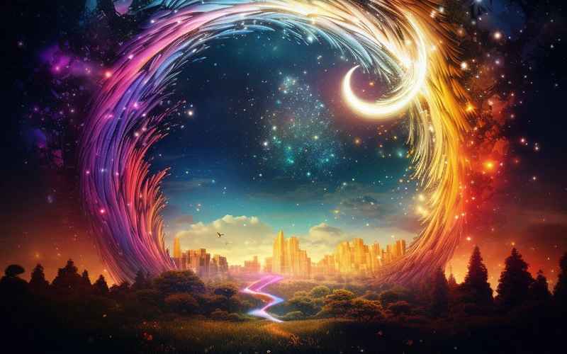 彩虹月夜情缘：时空交汇处的心动与守护