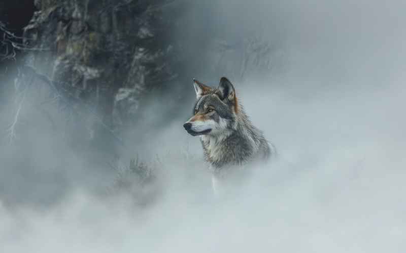 雾锁群山独狼孤影