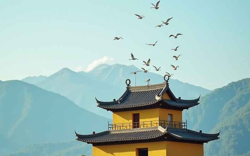 古刹晴空万里，游客心欢喜