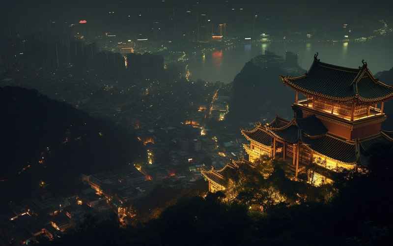 登顶观看夜景