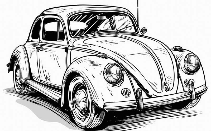 甲壳虫汽车简笔画、甲壳虫汽车画法步骤图片大全