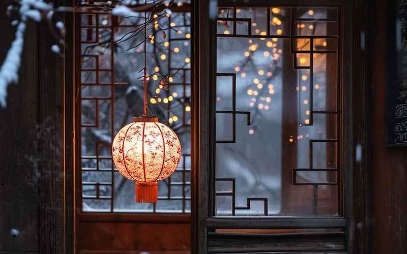 寒夜孤灯照雪影